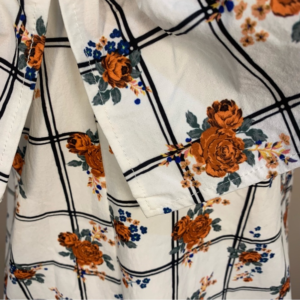 ZARA Ruffle Collar Floral Check Midi Dress - Picture 12 of 14